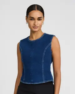 Express Dark Wash Crew Neck Tie Open Back Top