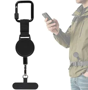 Anti-theft Phone Tether, Phone Lanyard Retractable Steel Line Cellphone Strap with Locking Carabiner and Metal 360° Tether Tab for Outdoor Skiing Hiking Climbing Fishing, Black