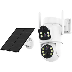 Dual Lens Solar Security Camera Outdoor, 2.4G Wireless Camera, 2K Resolution with 355° PanTilt, Full Color Night Vision, Two-Way Audio, Motion Detection, Smart Alarms
