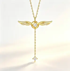 Sleek Golden Snitch Wing Pull-out Y Necklace for Women, Adjustable DaintyGold Plated , Staple Magical Fan Jewelry to Match Figaro & Paperclip Layering Chains