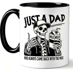 [MADE IN US] 11/15Oz Ceramic Mug Just A Dad Who Always Came Back With The Milk, Funny Father’s Day, Retro Dad Skeleton Shirt, Gift For Him, Gifts for Dad Casual Ceramic Cup