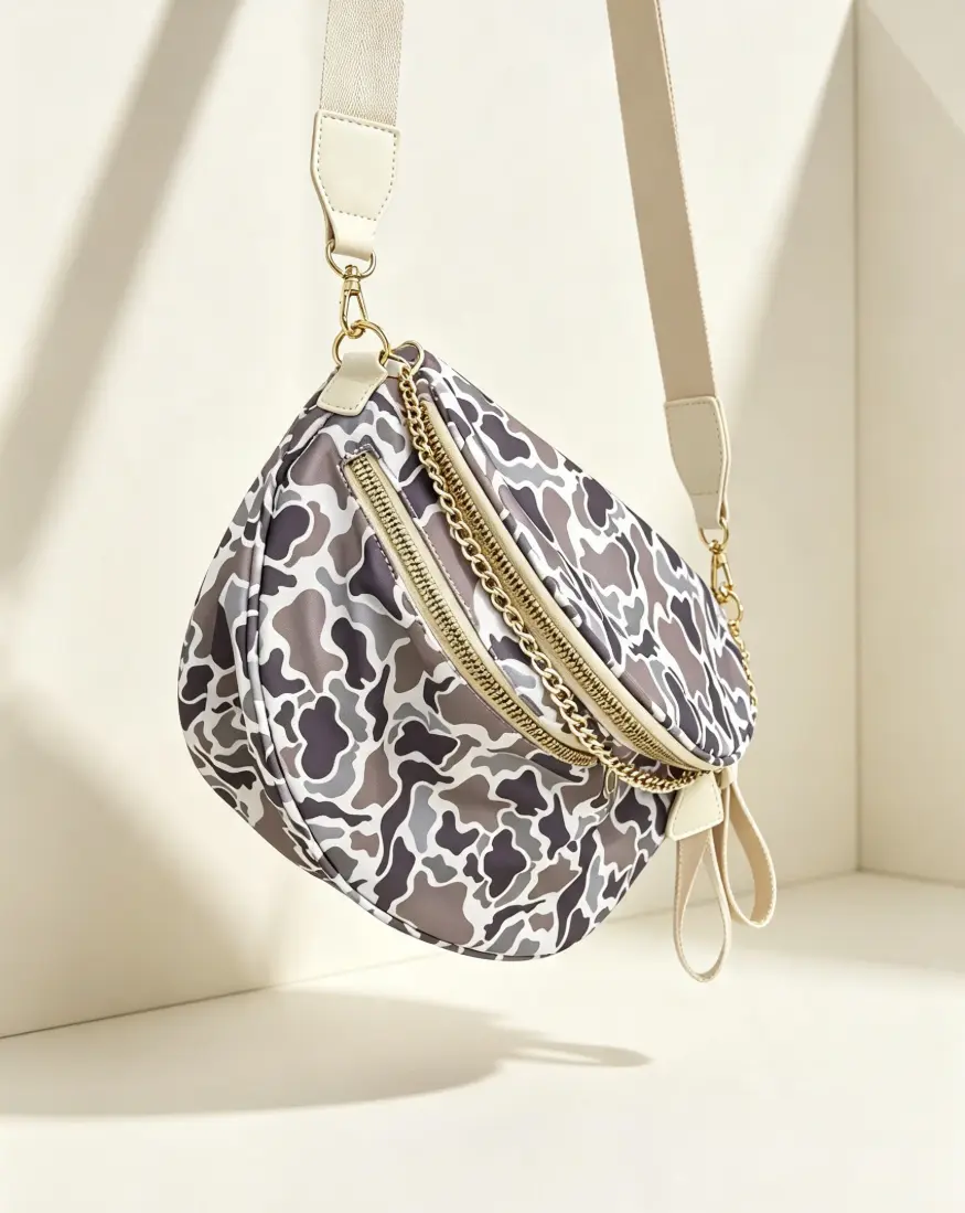 Women's Trendy Camo Half-Moon Crossbody Purse - Lightweight Nylon Sling Bag for Daily Travel, Shopping (Sports & Outdoor Gym Accessory)