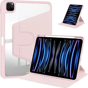 Rotating Case for iPad Air 11 Inch (M2, 2024) with Pencil Holder, Clear Back, 360 Degree Rotation Protective Stand Cover, Leather Casing - Computer