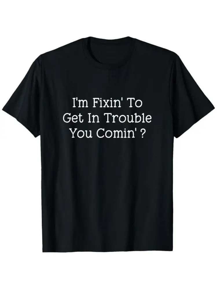 100% Premium Cotton Women's Graphic Tee - Hustla Girl "I'm Fixin' To Get In Trouble You Comin?" Funny Casual Short Sleeve T-Shirt