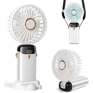 Portable Handheld Fan, 12 hours, Upgrade 3200mAh Portable Fan with LED Display, 90 °   Foldable, 5 Speed Wind,Hand Held/Neck/Desk 3 in 1 Personal Small Fans, Makeup Fans for Women (White)