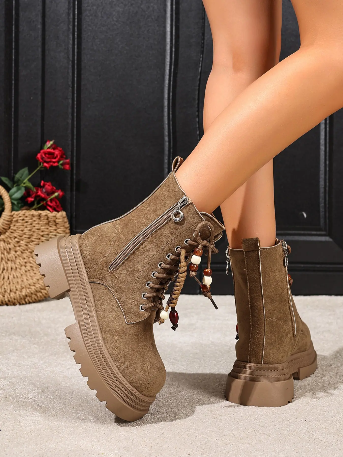 Women's High-Top Waterproof Ankle Boots, Side Zipper Thick Sole Work Engineer Shoes, Lightweight Fall Winter Footwear