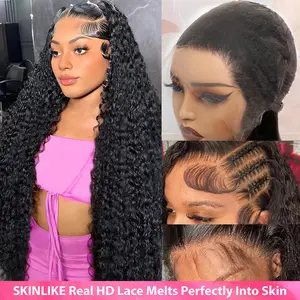 【Hot Sale】Lemoda 13x6 15A 210% Density 13x4 SKINLIKE Real HD Lace Water Wave Full Lace Frontal Wigs Deep Wave Virgin Human Hair Invisible 0.1mm Ultra-thin Frayed Ends Wet and Wavy Lace Front Wig Tiny Knots
