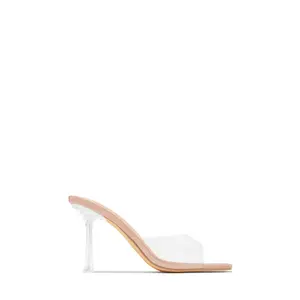 Kendal Clear Strap Mid Heel Mules - Nude