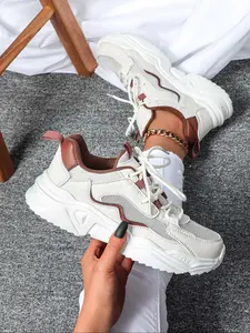 Women's Fashion Casual Patchwork Design Round Toe Sneakers, Comfortable Lightweight Low-Top Lace Up Tennis Shoes, Perfect for Christmas Gifts & Daily Wear, Platform Sneakers