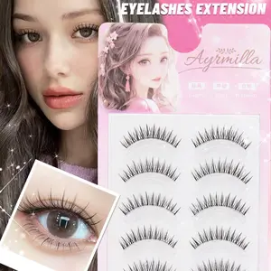 New Handmade Short Light Realistic Eyelashes Cosplay Korean Fashion Wispy Extension Makeup Tools False Lashes 5 Pairs Natural Transparent Stalks