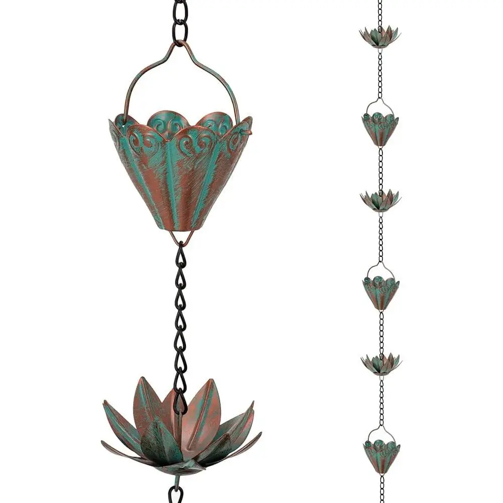 10.3FT Lotus Rain Chains for Gutters, Rain Chains with 16 Cups, Adjustable Rain Catcher Chain for Outside, Replacement Downspout for Gutters, Eaves, Drainage