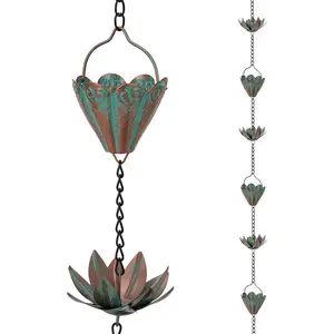 10.3FT Lotus Rain Chains for Gutters, Rain Chains with 16 Cups, Adjustable Rain Catcher Chain for Outside, Replacement Downspout for Gutters, Eaves, Drainage