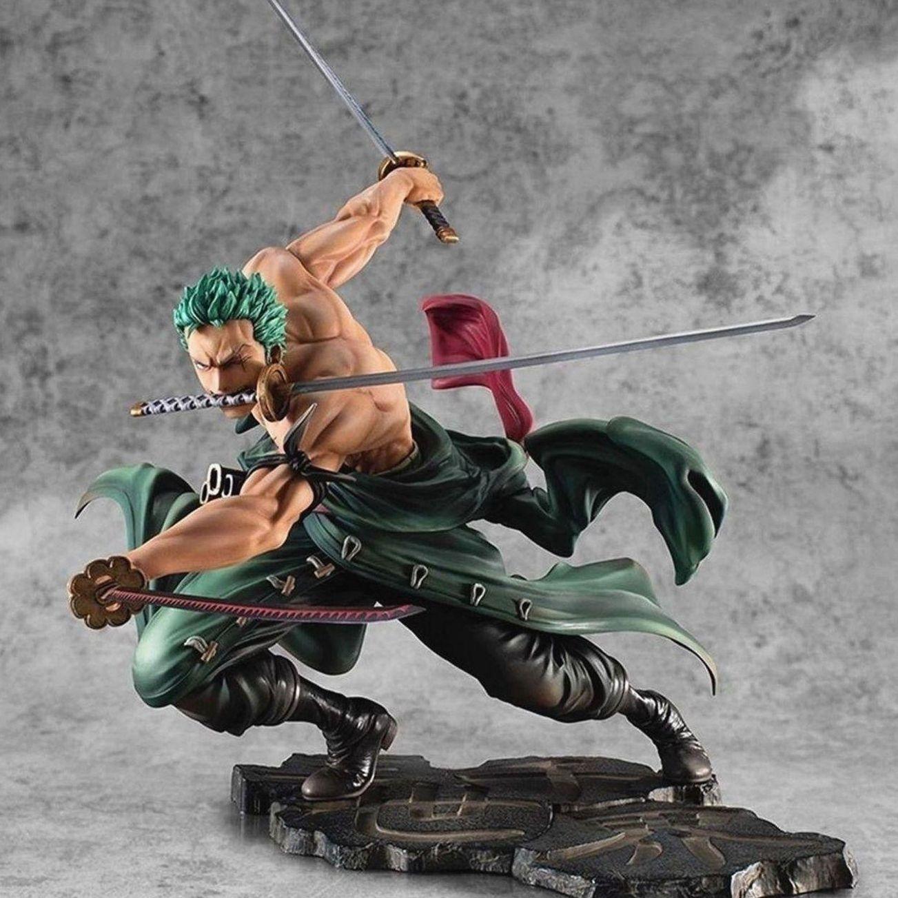 One Piece Roronoa Zoro Three-Sword Style Figure, Anime Collection Desktop Decor， Roronoa Zoro Battle Figure, Highly Detailed Statue Ornament "Thousand World" Scene Figure, Anime Collection Gift, Action Figures