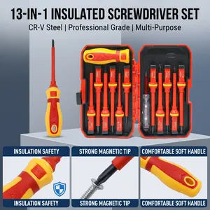 Insulated screwdriver set, 13-in-1 electrician screwdriver tool kit, with 1000V insulation performance, CR-V steel replaceable blades and magnetic tips, professional electrical repair tools, comes with a storage box, suitable for home DIY