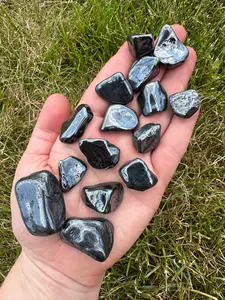 New Moon Beginnings Manganese Tumbled Stone - Natural Black Color, Round Shape, Handheld Collection
