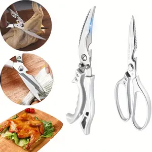 2 Packs Heavy Duty Poultry Shears, Kitchen Shears with Non-Slip Handle & Safety Lock, All Purpose Kitchen Scissors for Chicken, Meat Cutting, Turkey, Fish, Vegetables, Spring Loaded, Dishwasher Safe