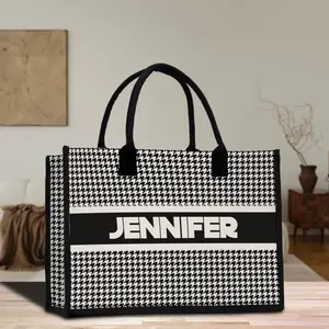 Custom Name Cotton Canvas Tote Bag Personalized Chic Pattern Tote Christmas Gift Bridesmaid Bag Premium Custom Tote Bag (PNTB1001)