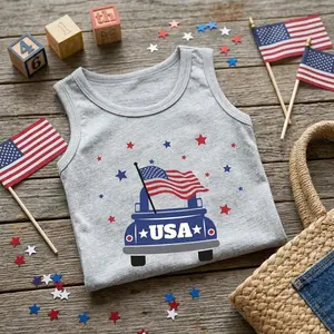 4th of July Patriotic Tank Tops for Toddler Boys - American Flag Sleeveless Shirts 100% Cotton Tees Kids Casual Summer Top Perfect for Independence Day Celebration Holiday Party Outfit Comfortable Breathable Toddler Clothing 1-7T