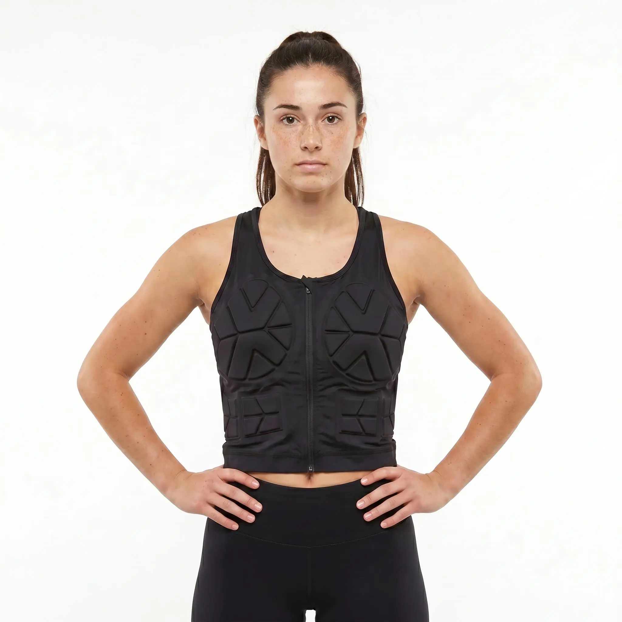 Zena Sport - Adult Chest Protector Vest for Women - Front Zip Padded Compression Vest - for Contact Sports, Lacrosse, & Mor