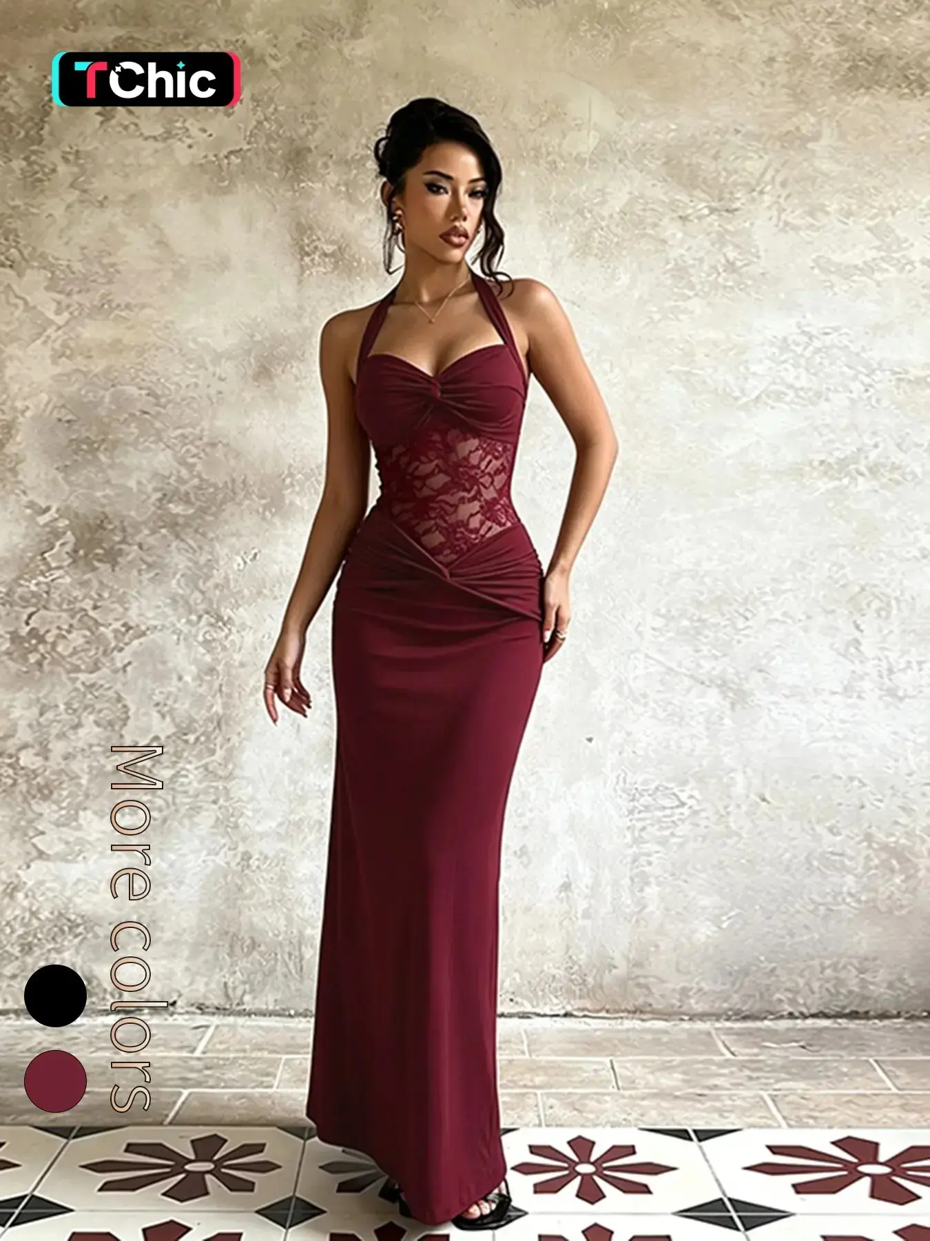 Women's Sexy Halter Lace Floral Dress, Elegant Evening Gown, Perfect for Parties and Special Occasions, Chic and Alluring Design
