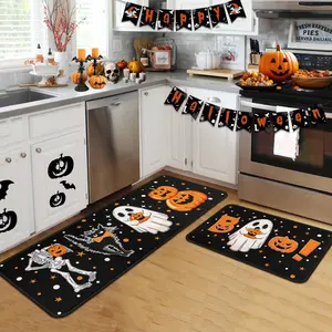 Halloween Kitchen Rugs and Mats for Floor, Halloween Decorations for Home, 2 Pcs Non-Slip Backing Pumpkin Mat, Halloween Decor Holiday Kitchen Rug Sets with Runner (Boo, 17"x47.2"+17"x30")