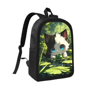 Black and White Cat Frog - double-shouldered printed schoolbag is suitable for both boys and girls. It is lightweight, large-capacity, with adjustable shoulder straps, and is fashionable and durable., for Teenager