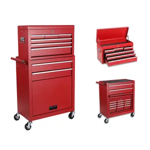Tool Chest, 8-Drawer Rolling Tool Storage Cabinet with 2 in 1 Detachable Top Tool Box, Liner, Lockable Wheels, Side Hooks,Metal Tool Cart for Garage,Red