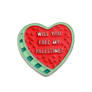 My Palestine Heart Watermelon Badge - Red Pin with Green Accents