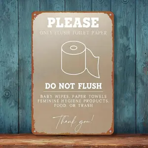 Bathroom Sign Please Only Flush Toilet Paper Do Not Flush Metal Aluminum Tin Sign Retro Decor Metal Signs Decorations for Bathroom Restroom Home Bar Cafe Gifts 12x8 Inches