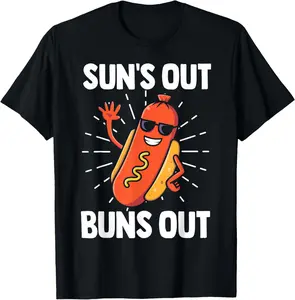 100% Cotton Sun's out buns out hot dog costume T-Shirt for Men Women Kids