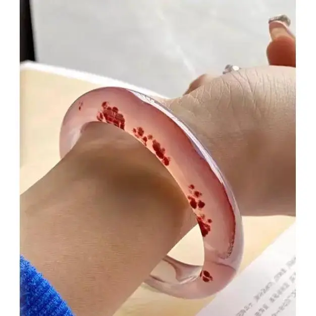 Natural Ice-Purple Floating Cinnabar Agate Bangle - Ribbon Style
