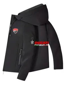 Men's and Women's Fashion Stylish Jacket with Ducati Print, Zipper Pockets, Casual Hooded Design, Polyester Material, Spring & Fall Wear