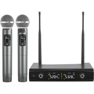 Wireless Microphone System, Metal Wireless Mic Set, Handheld Cordless Dynamic Microphones for Singing, Karaoke, Church, 2x30 UHF Tunable Frequencies,200 ft Range (PTU-52-2H)