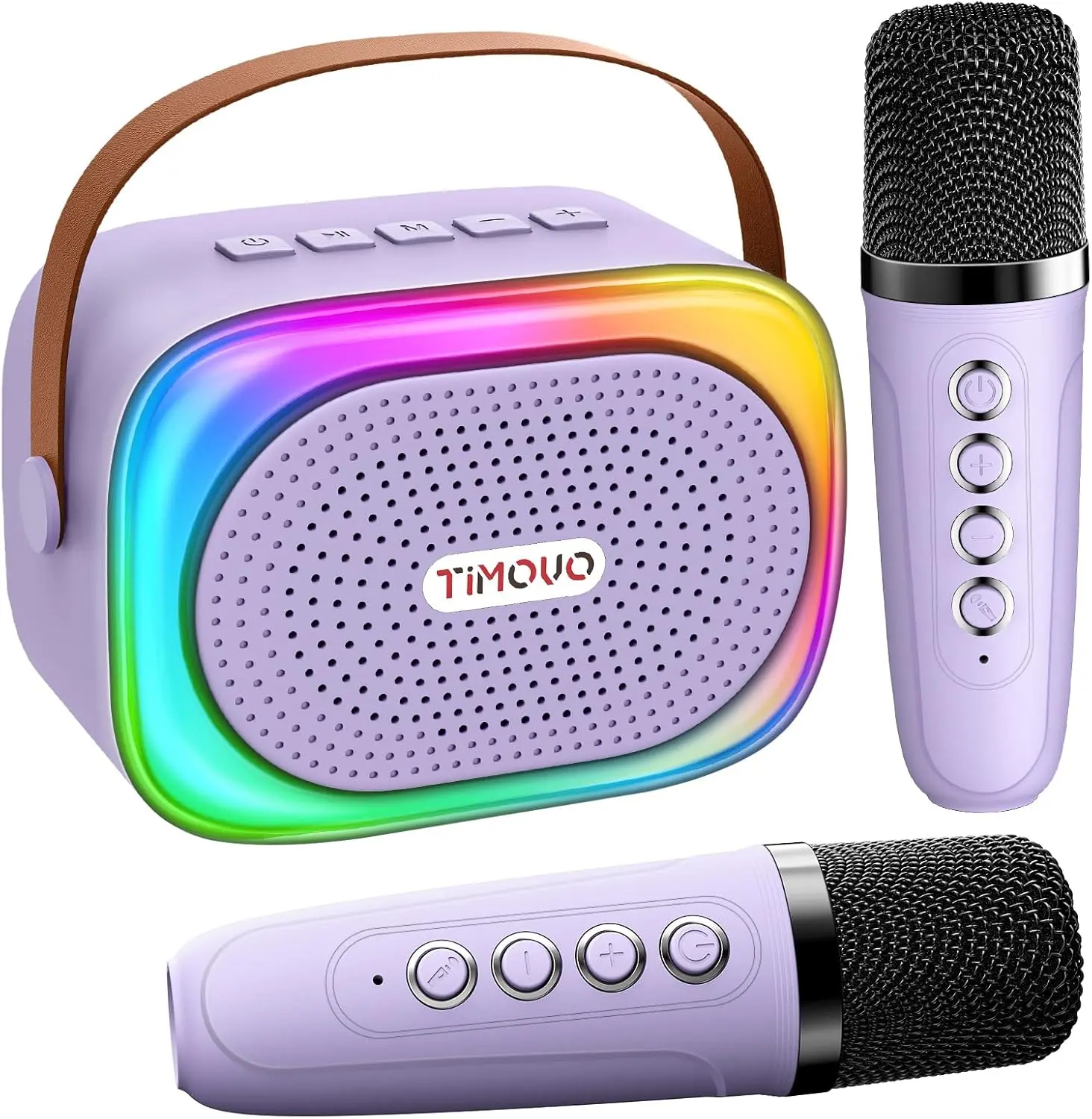 Mini Karaoke Machine, Portable Bluetooth Speaker with 2 Wireless Microphones and LED Lights, Birthday Gifts for Family Home Party, Purple