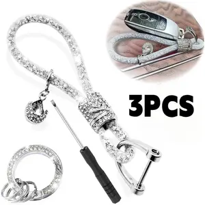 1pc Crystal Bling Car Keychain - Glitter Rhinestone Keychain Ring Strap - For Women - Car Key Decorations - Perfect Gift for Birthday, Christmas & Holidays