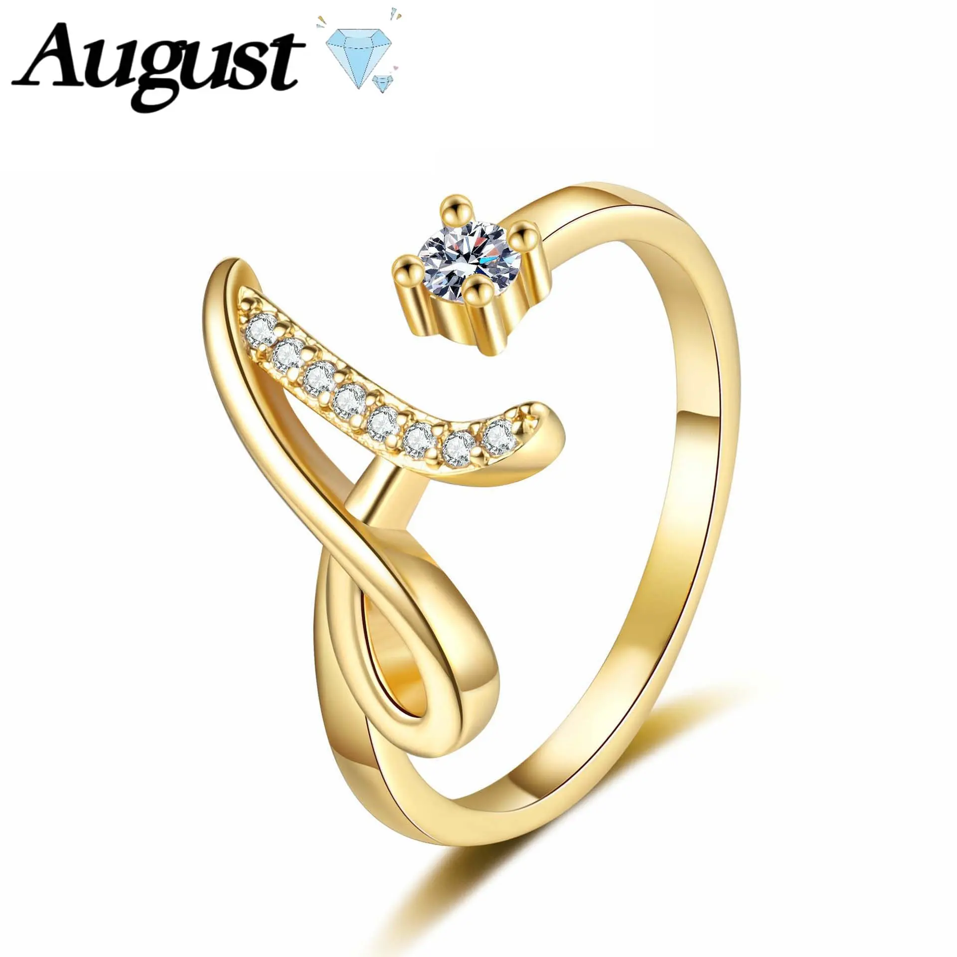 Women's Adjustable 26-Initial Synthetic Zircon Ring - Open-Fit Band with Sparkling Cubic Zirconia, Unique Personalized Jewelry Gift for Friends, Synthetic Zircon Rings, Unique Rings