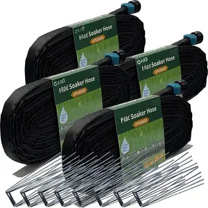 2025 Flat Soaker Hose 200 ft with Stakes for Garden, 50ft x 4 Linkable Drip Hose Diy Garden Irrigation System Saving 80% Water, Dual-layer Leak-free Design Water Hose with Holes