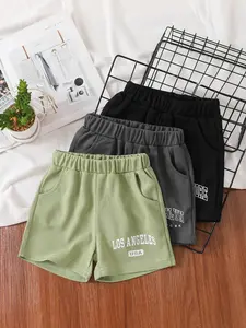 Boy's Solid Color Drawstring Waist Shorts, Casual Comfy Breathable Printed Shorts for Summer, Kids Bottoms for Daily Wear