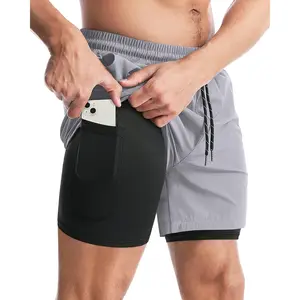 Men's 2 in 1 Running Basketball Shorts 5 Inch Inseam, Quick Dry Lightweight Workout Gym Shorts with Built-in Liner & Pockets, Breathable Athletic Training Shorts for Cool Summer Streetwear, Comfort Black Baggy Sport Casual Shorts 2Pcs gift idea