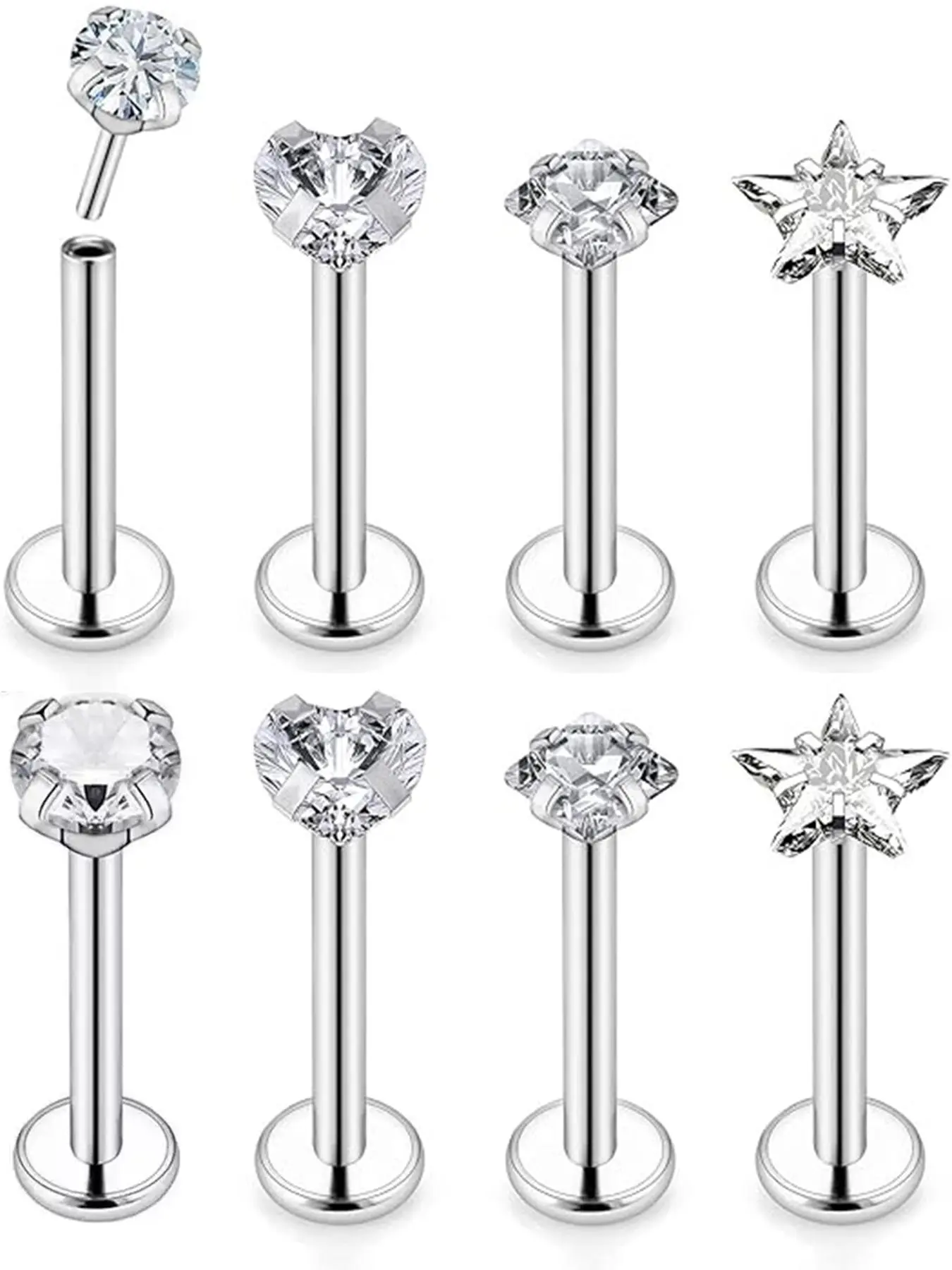 Stainless Steel Threadless Push in Nose Rings Studs, Nose Rings Set, Nose Piercing Jewelry, Labret Monroe Medusa Piercing Lip Ring Cartilage Tragus Helix Stud, Helix Pierced Ring, Body Piercing Jewelry