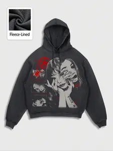 Men's Street Style Hooded Drawstring Long Sleeve Casual Creative Portrait Print Sweatshirt, Fall Winter Fashion, Gothic Style Hoodie