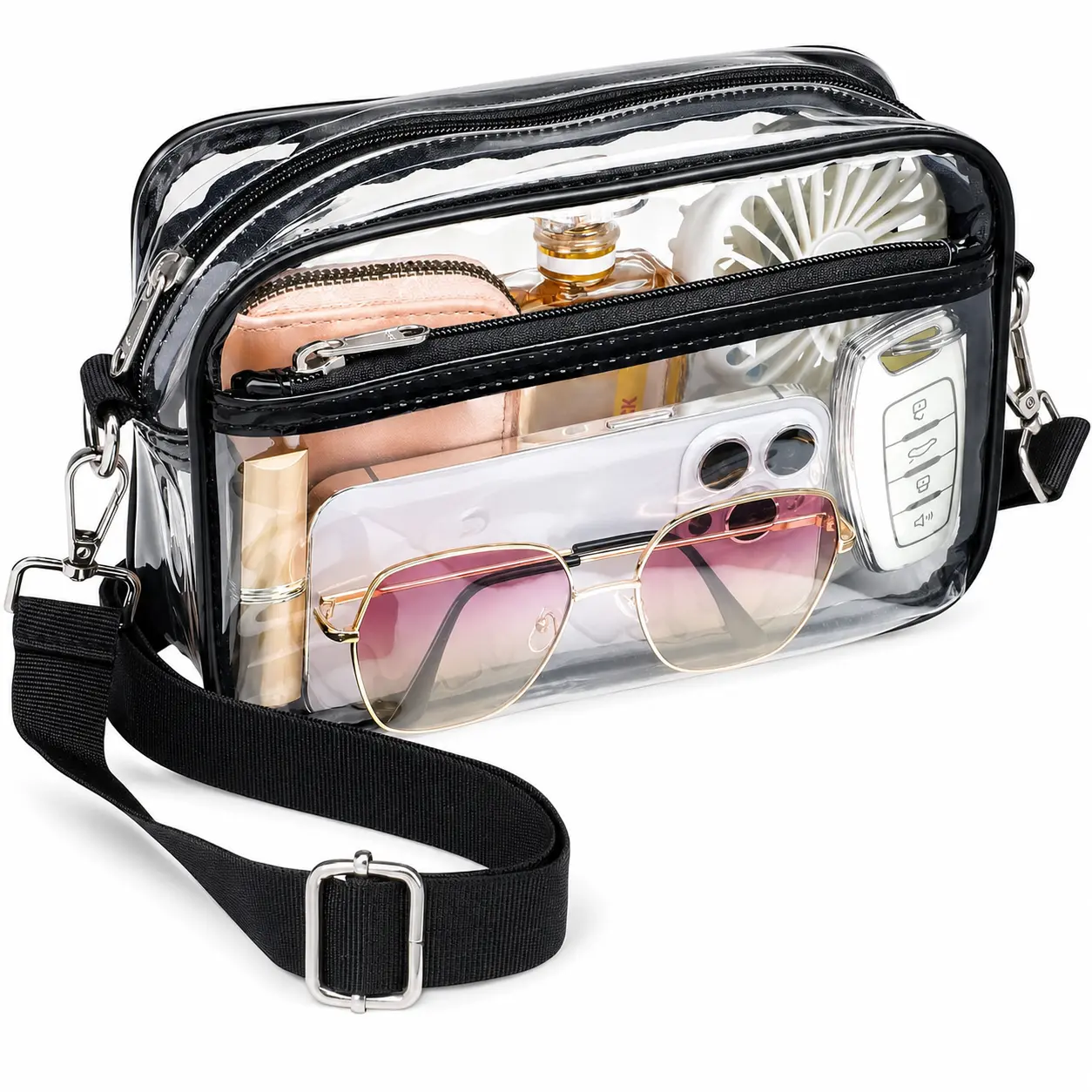 Durable Stadium Approved Clear Shoulder Bag, for Live Concerts, Sports Events & Daily Commute, Waterproof Zipper Crossbody Purse, Organized Lightweight Ladies Casual Satchel