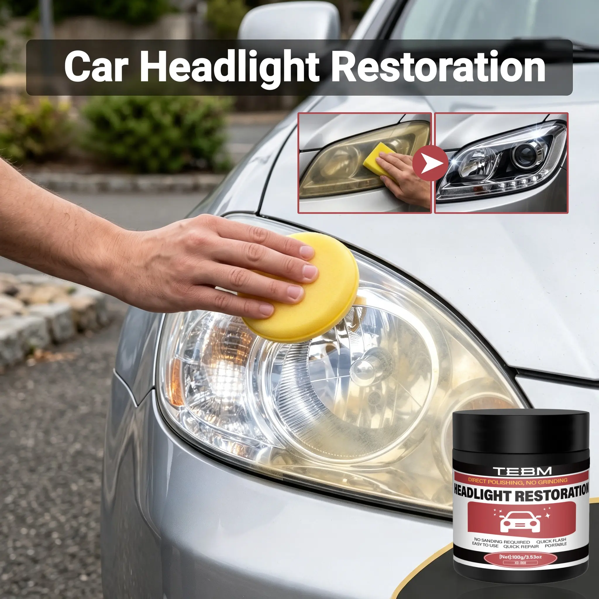 Universal  Car Headlight Restoration Kit - 3.53 oz. Headlight Surface Cleaner, Portable Car Headlight Polishing Cream, Restores Headlight Brightness, Car Headlight Repair Agent
