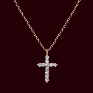 925 Sterling Silver Cross Necklaces for Women 14K Gold Plated Tiny CZ Cross Pendant Necklace | Dainty Chain Choker for Women