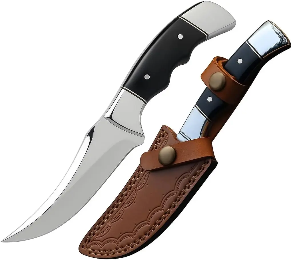Mazedaze Multipurpose Fixed Blade Utility Tool | Stainless Steel Outdoor Camping & Hiking Gear with Leather Sheath