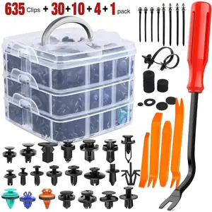 Nilight 680 Pcs Bumper Retainer Clips Car Push Retainer Kit with 635 Clips, 10 Cable Ties, 4 Panel Removal Tools for GM Toyota Honda