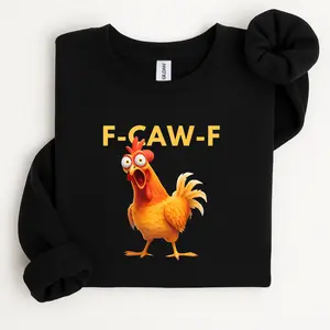 F Caw F Chicken Funny Meme Sweatshirt, Viral Rooster Gag Tee, Farm Barnyard Humor Chicken Shirt Gift, Quirky Viral Graphic Tee, Trendy Halloween