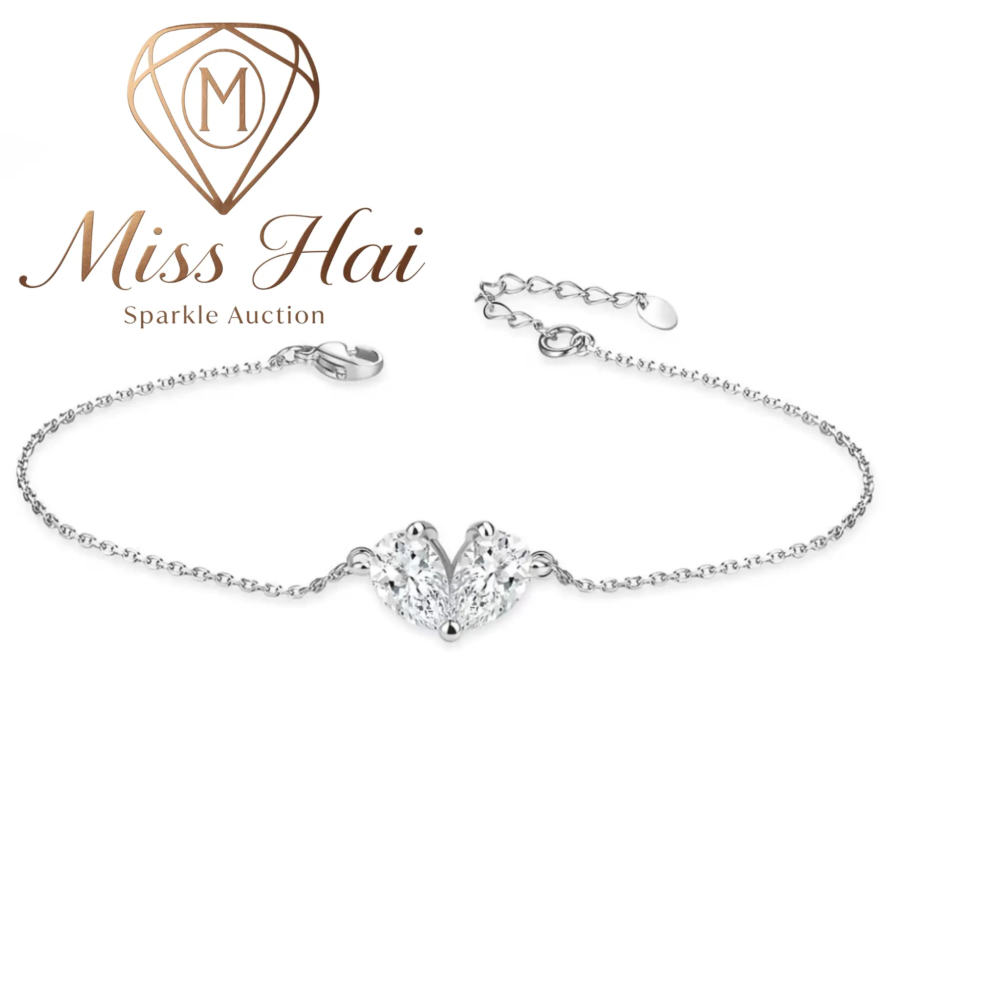 MISS HAI Women Double Teardrop Converging Drops Bracelet, 1ct Synthetic Moissanite,14K Gold‑Plated Copper Chain Ornament, Lovely Present for Bridal Occasions & Holiday Gifts