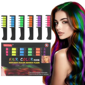 MeduGoga 6Pcs/Set Color Hair Chalk Comb Set Fluorescence Temporary Hair Dye Non-Toxic Water-Washable Quick Dry Vibrant Color for Kids Girls Adults Parties Halloween Cosplay Birthdays Haircare Salon