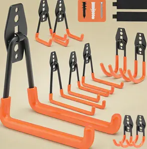 12PCS Heavy Duty Steel Garage Hooks, Wall Mounted Storage Organizer for Ladder, Bike, Power Tools, Orange